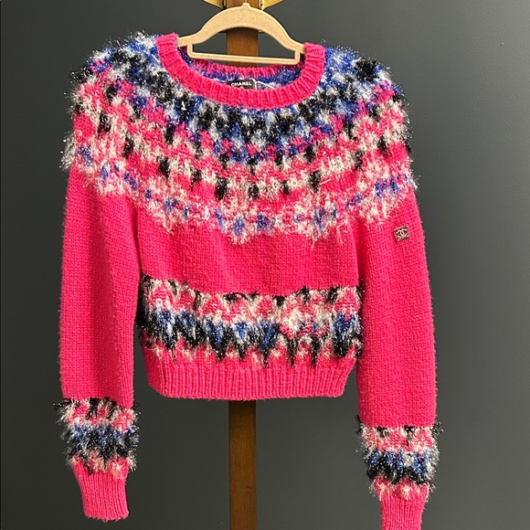 CHANEL Sweaters - Chanel Metallic Knit Sweater Pink Multicolor CC Logo Size 40 M Made in Italy